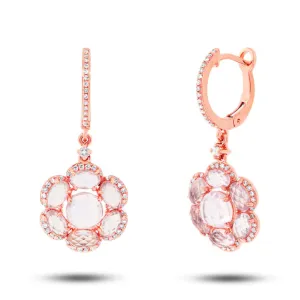 0.39ct Diamond & 4.42ct Rose Quartz 14k Rose Gold Earring