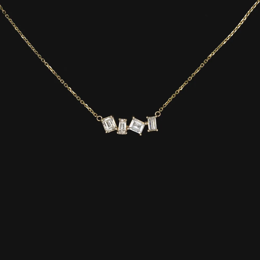 1 CARAT BAGUETTE DIAMOND CLUSTER NECKLACE 14k WHITE GOLD DAINTY PENDANT NATURAL