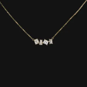 1 CARAT BAGUETTE DIAMOND CLUSTER NECKLACE 14k WHITE GOLD DAINTY PENDANT NATURAL