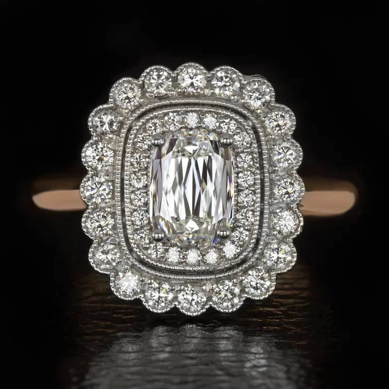 1 CARAT GIA CERTIFIED J VVS1 DIAMOND ENGAGEMENT RING VINTAGE STYLE DOUBLE HALO