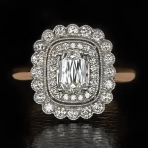 1 CARAT GIA CERTIFIED J VVS1 DIAMOND ENGAGEMENT RING VINTAGE STYLE DOUBLE HALO