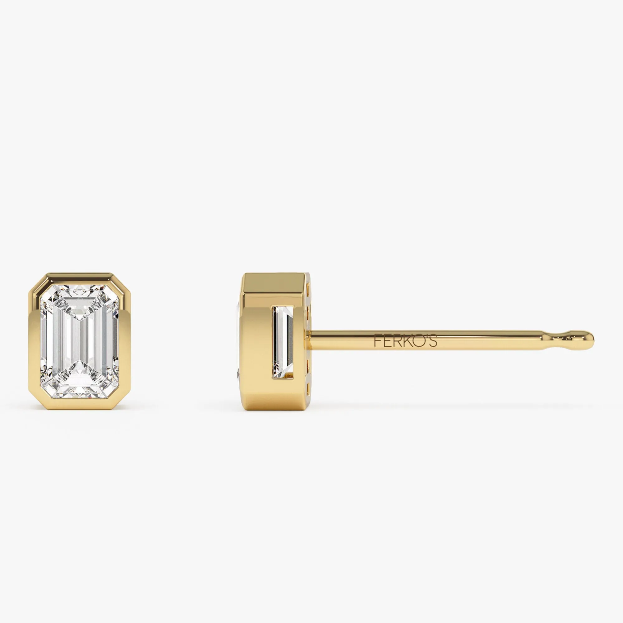 1.00 ctw 14k Bezel Setting Emerald Cut Lab Grown Diamond Studs - Eliana