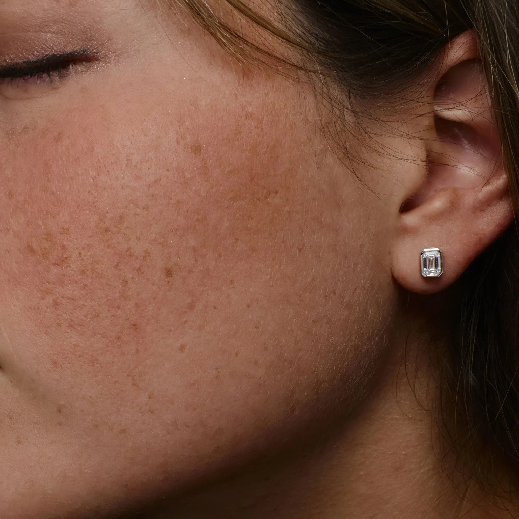 1.00 ctw 14k Bezel Setting Emerald Cut Lab Grown Diamond Studs - Eliana