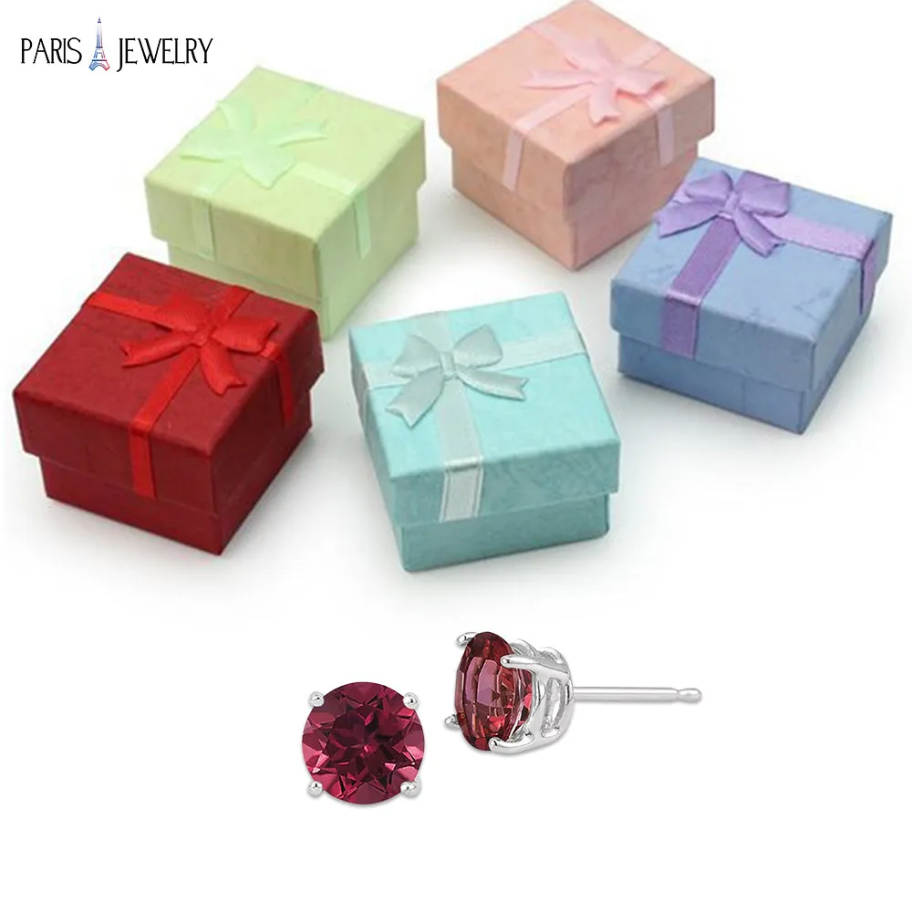 10k White Gold Plated 4 Ct Round Created Ruby CZ Stud Earrings