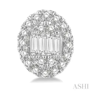 1/2 Ctw Oval Mount Baguette and Round Cut Diamond Earrings in 14K White Gold