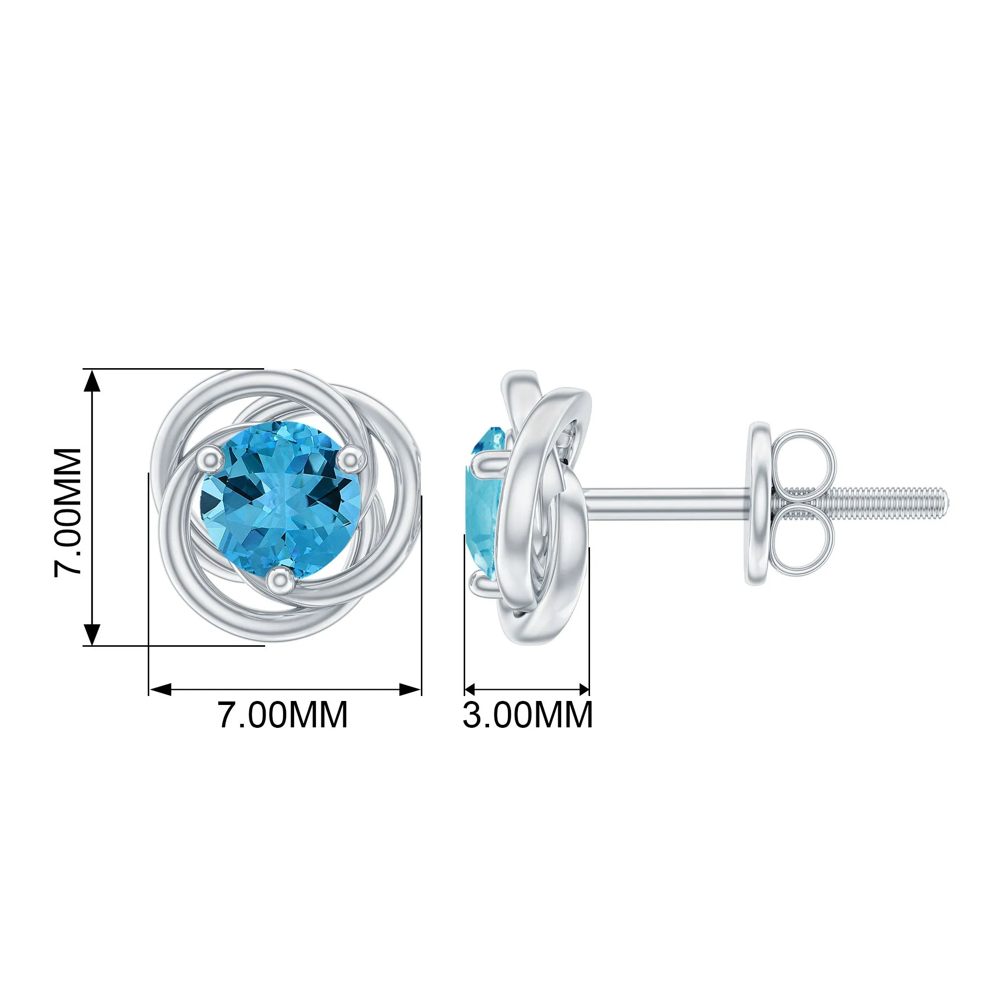 1.25 CT Solitaire Swiss Blue Topaz and Gold Swirl Stud Earrings