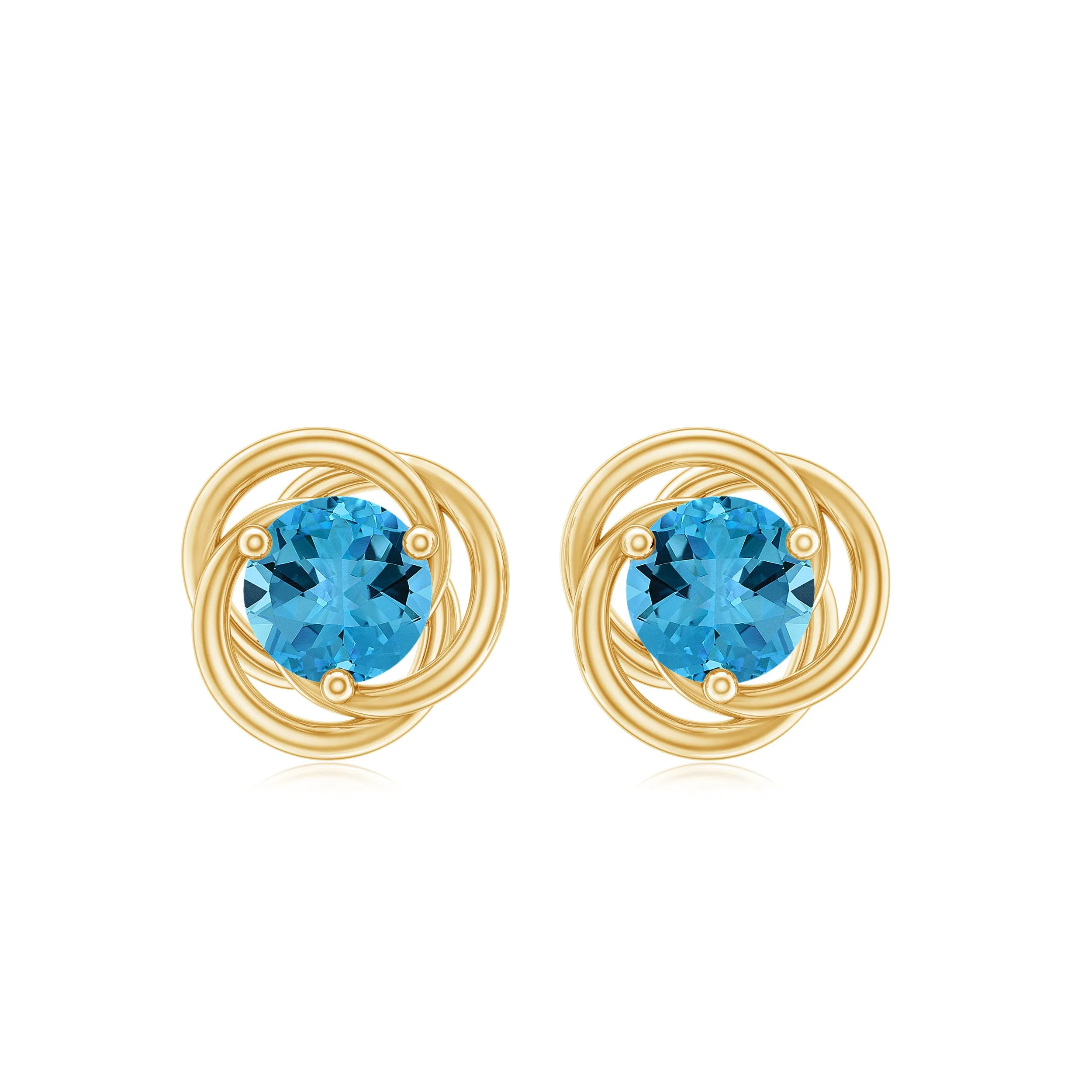 1.25 CT Solitaire Swiss Blue Topaz and Gold Swirl Stud Earrings