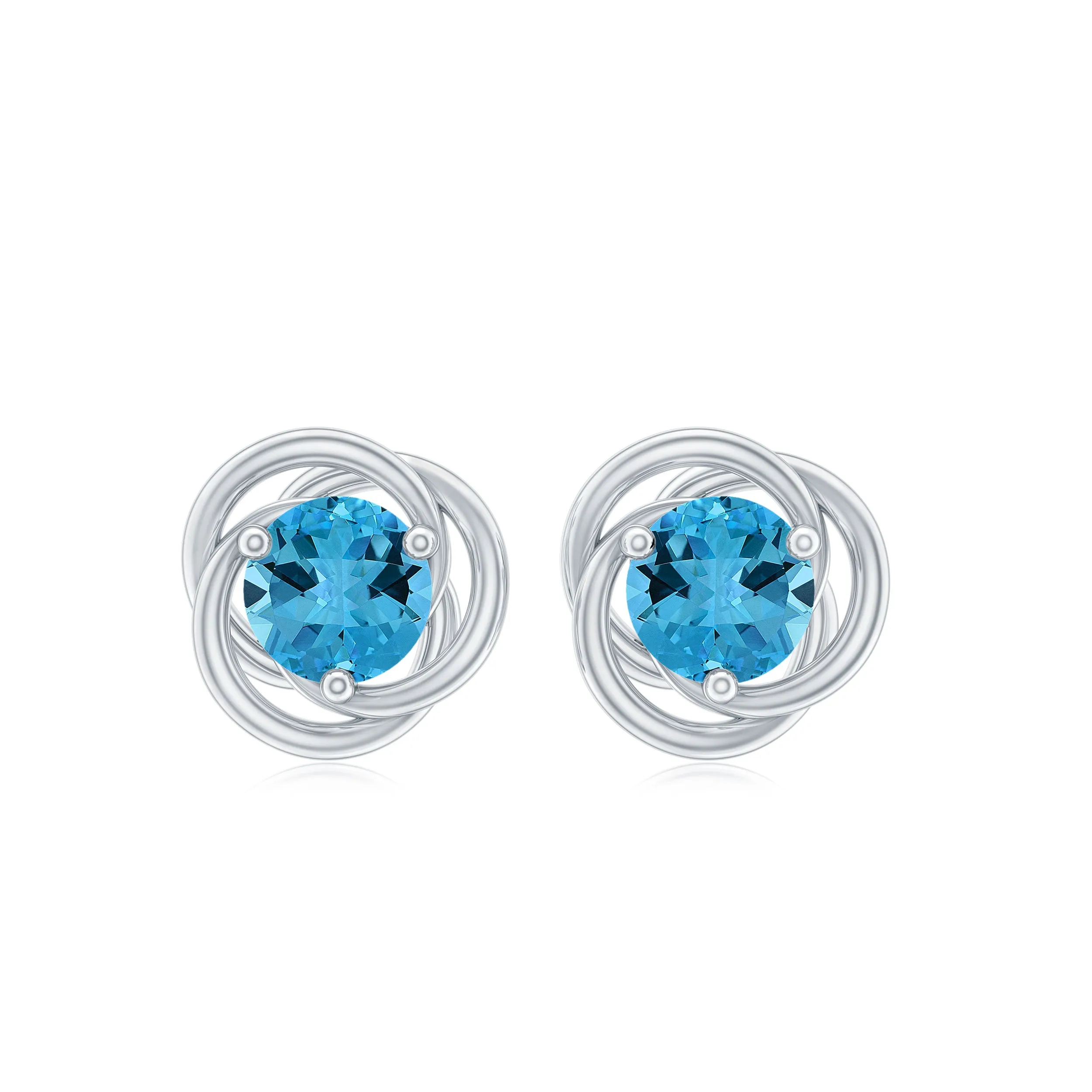 1.25 CT Solitaire Swiss Blue Topaz and Gold Swirl Stud Earrings