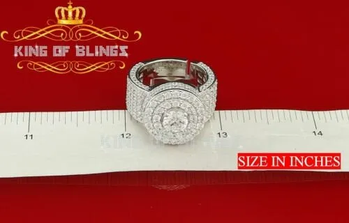 13.00ct Cubic Zirconia White Silver Round Men's Adjustable Ring From SZ 8 to 10