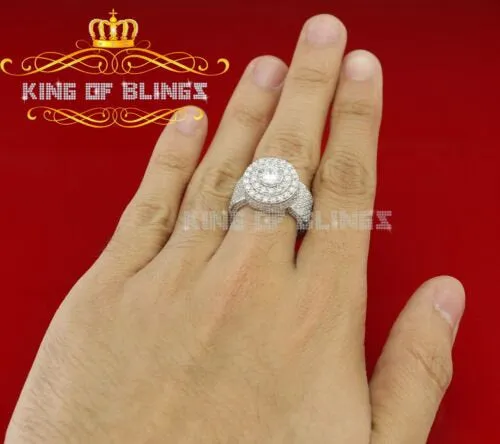 13.00ct Cubic Zirconia White Silver Round Men's Adjustable Ring From SZ 8 to 10