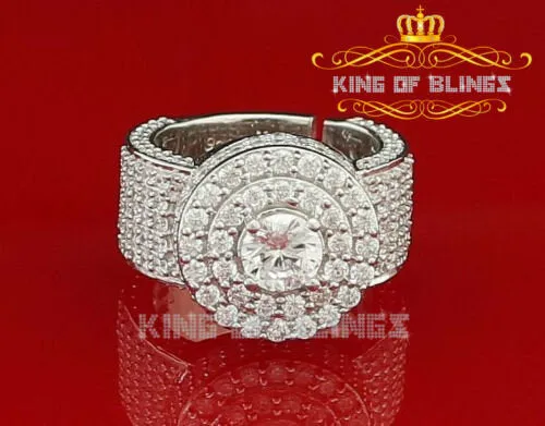 13.00ct Cubic Zirconia White Silver Round Men's Adjustable Ring From SZ 8 to 10