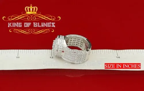 13.00ct Cubic Zirconia White Silver Round Men's Adjustable Ring From SZ 8 to 10