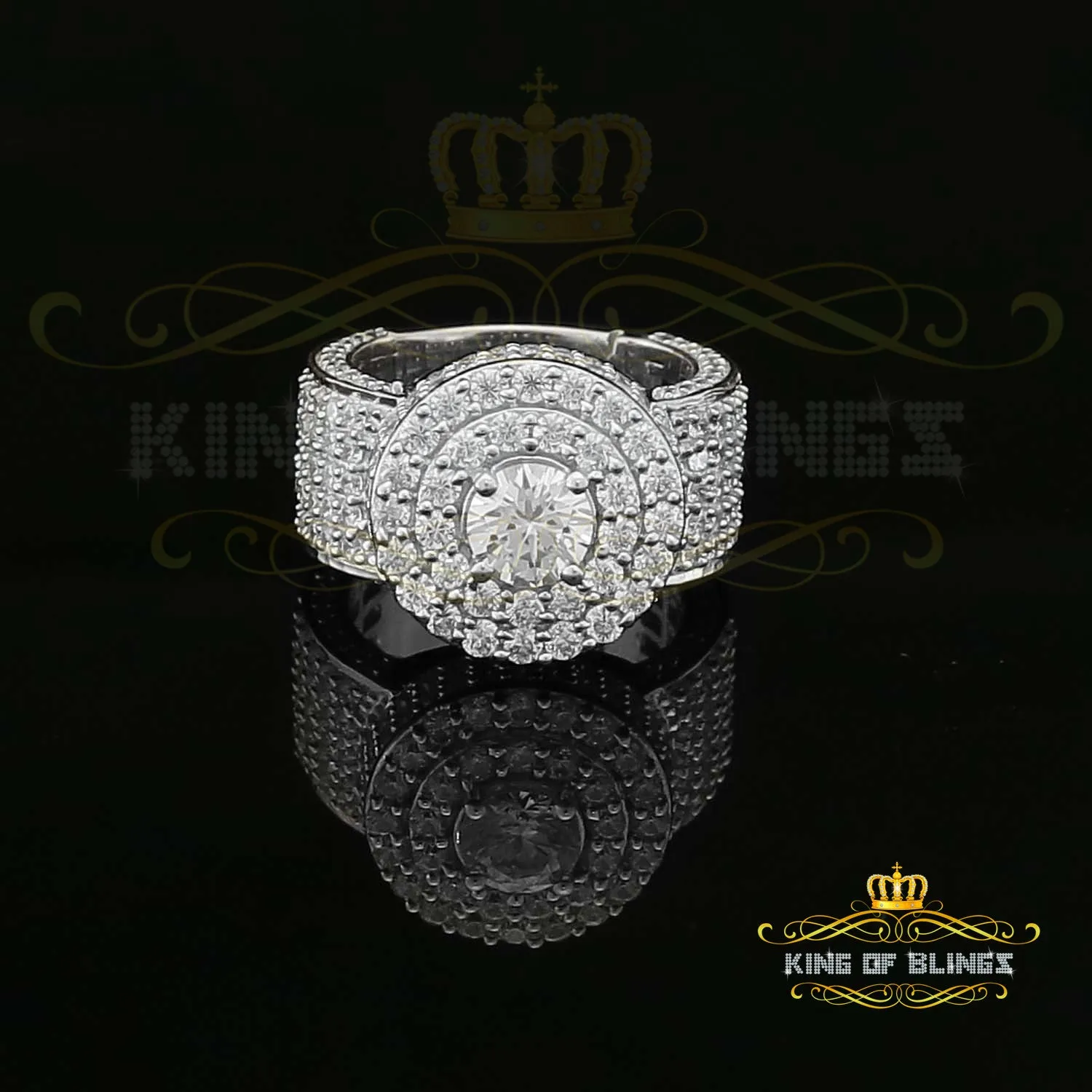 13.00ct Cubic Zirconia White Silver Round Men's Adjustable Ring From SZ 8 to 10