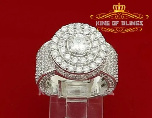 13.00ct Cubic Zirconia White Silver Round Men's Adjustable Ring From SZ 8 to 10