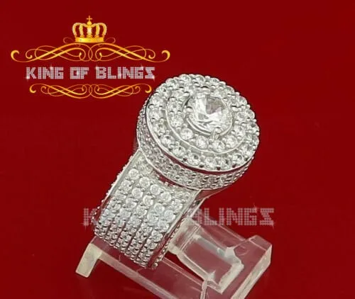 13.00ct Cubic Zirconia White Silver Round Men's Adjustable Ring From SZ 8 to 10