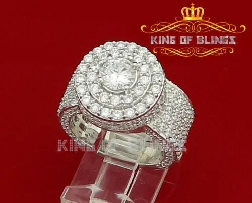 13.00ct Cubic Zirconia White Silver Round Men's Adjustable Ring From SZ 8 to 10