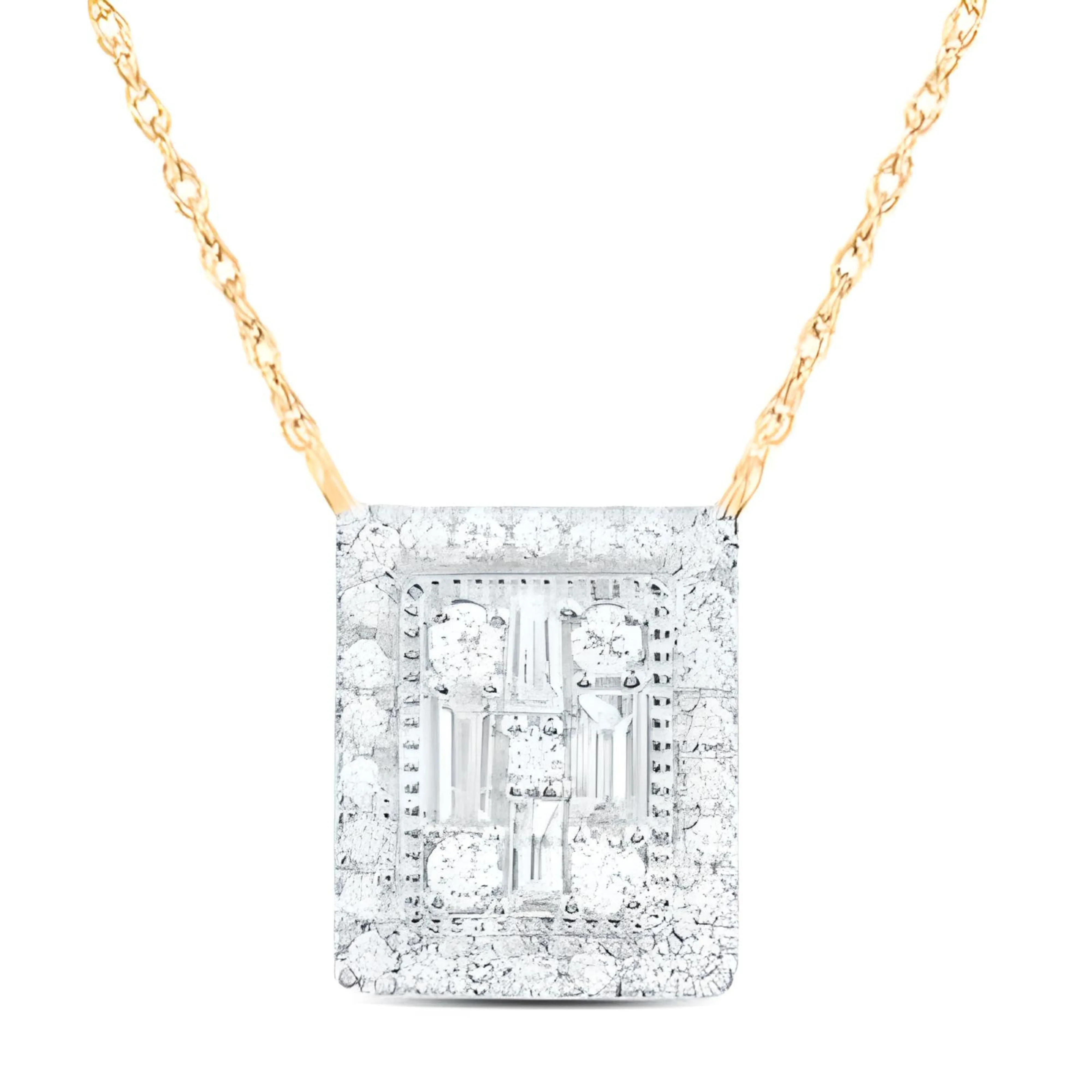 1/3CTW Diamond Ana M Fashion Emerald Baguette Necklace - 18" Yellow Gold