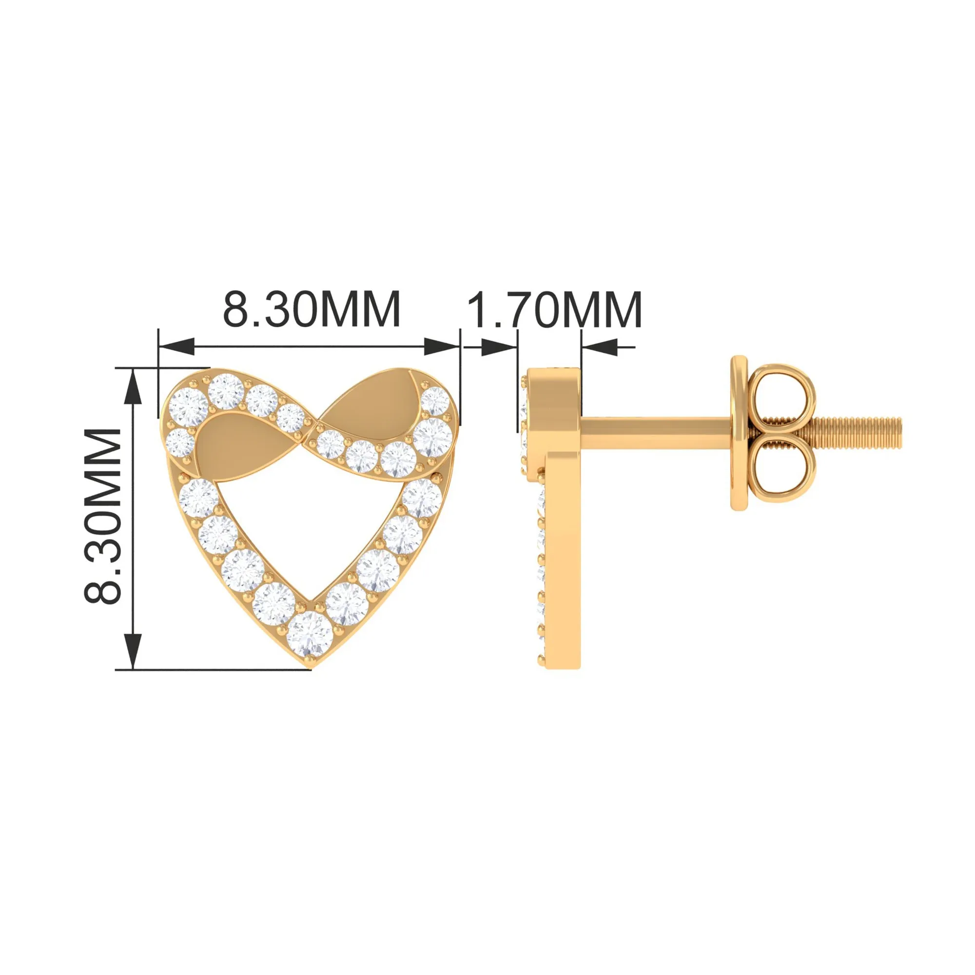 1/4 CT Round Diamond Infinity Heart Stud Earrings