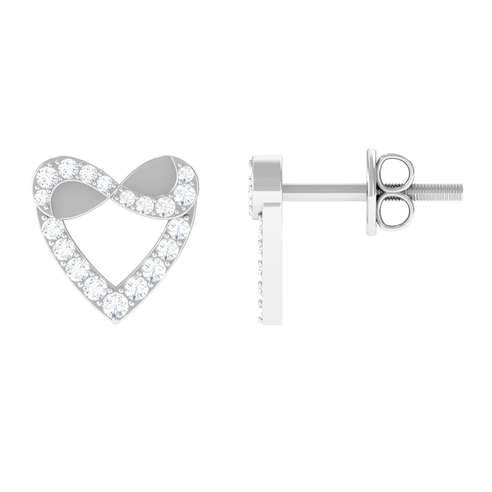 1/4 CT Round Diamond Infinity Heart Stud Earrings