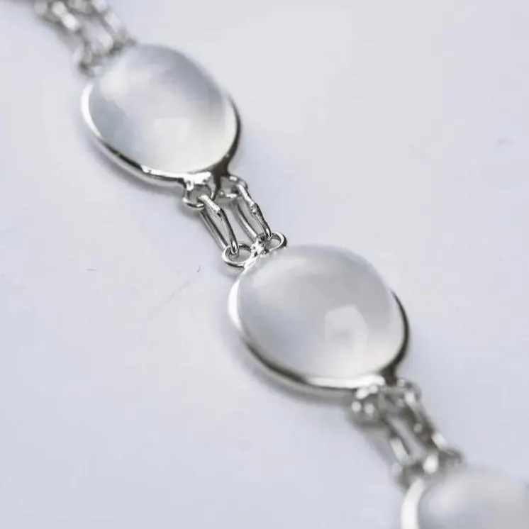 14ctw Natural Moonstone Mixed Sized Cabochon Gemstone Tennis Bracelet