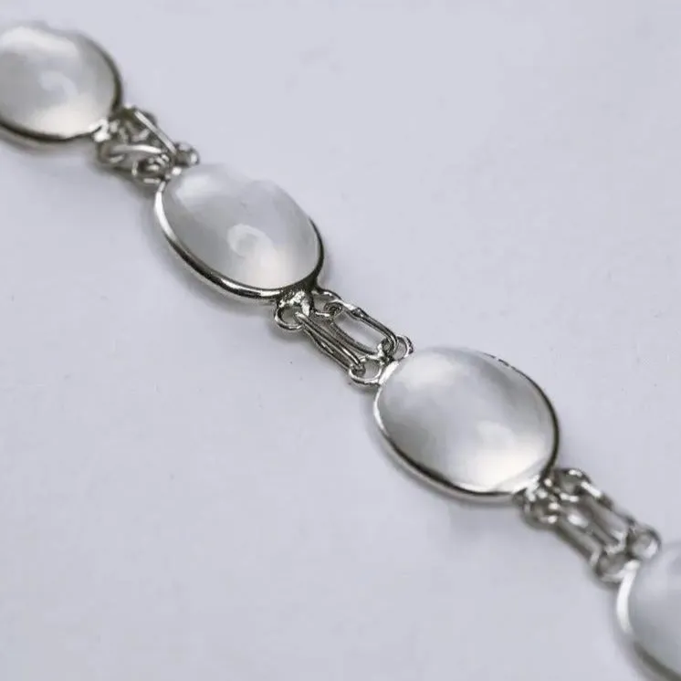 14ctw Natural Moonstone Mixed Sized Cabochon Gemstone Tennis Bracelet