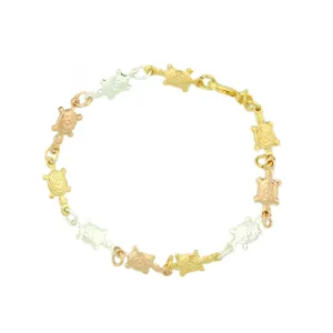 14k Gold 3 COLOR Turtle Bracelet 7.5 "
