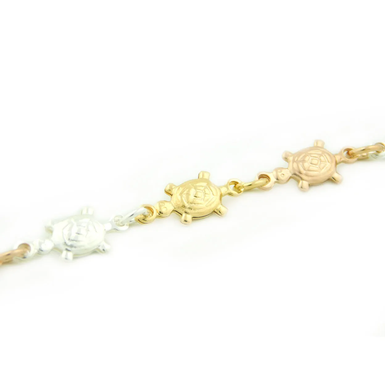 14k Gold 3 COLOR Turtle Bracelet 7.5 "