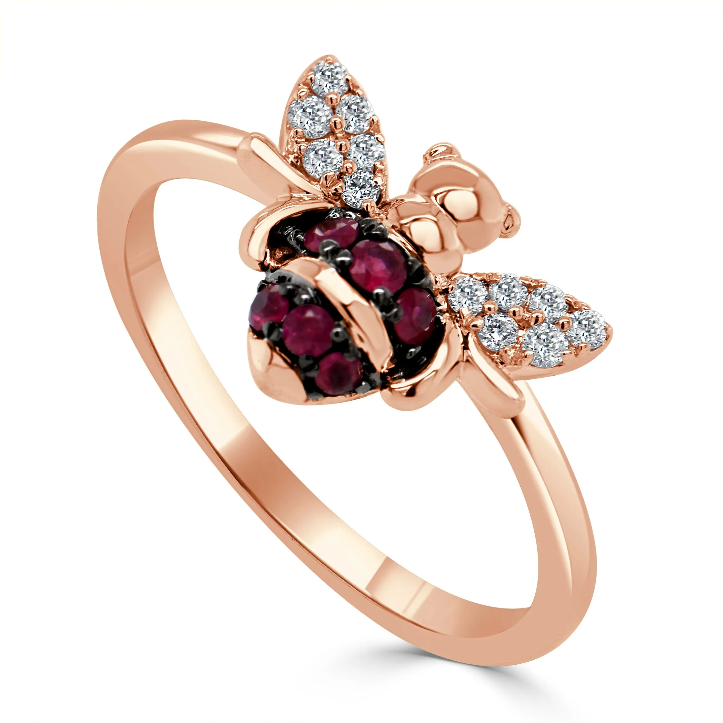 14k Gold Ruby & Diamond Bumble Bee Ring