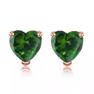 14k Rose Gold Plated 1 Carat Heart Created Emerald Stud Earrings