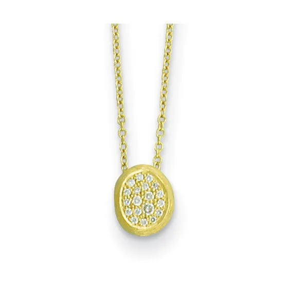 14K Textured Diamond Oval Necklace