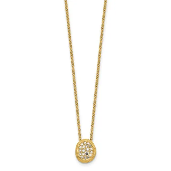 14K Textured Diamond Oval Necklace