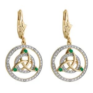 14K Trinity Knot Diamond and Emerald Earrings