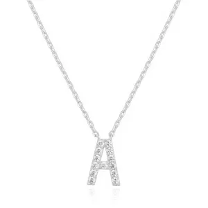 14k White Gold Created Diamond Initial A Letter Pendant Necklace Plated
