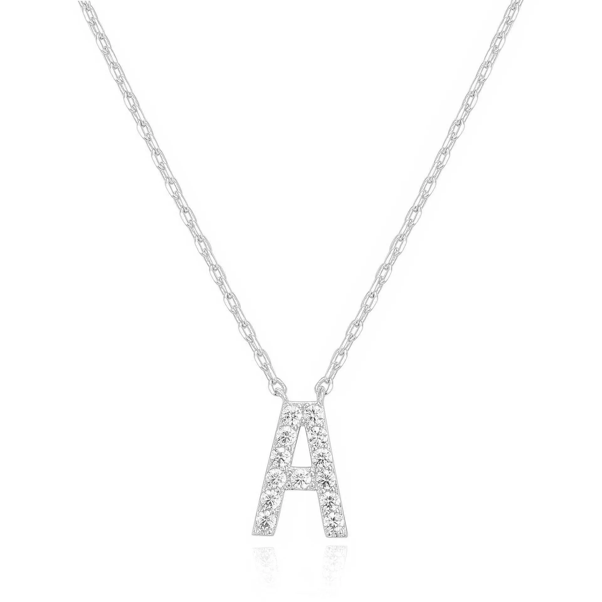 14k White Gold Created Diamond Initial A Letter Pendant Necklace Plated