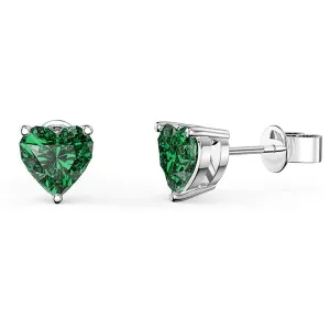14k White Gold Plated 2 Carat Heart Created Emerald Stud Earrings