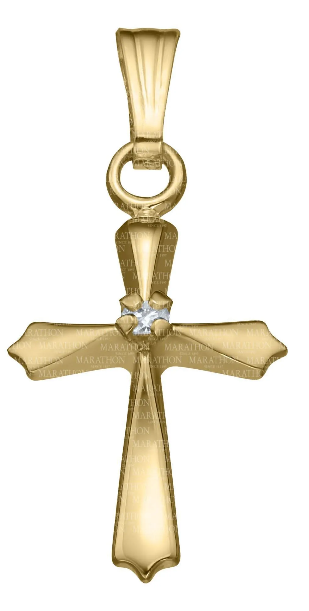 14K Yellow Cross Natural Diamond Necklace 15 inch