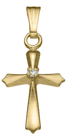 14K Yellow Cross Natural Diamond Necklace 15 inch