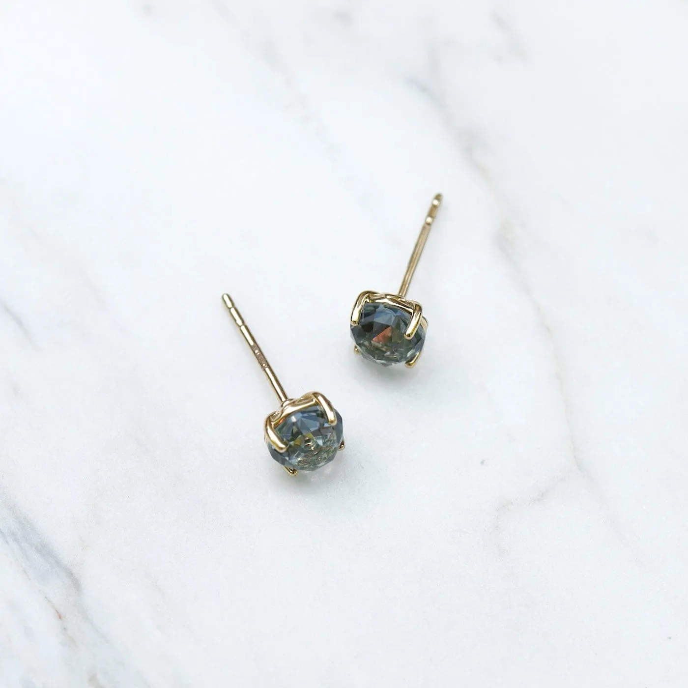 14k Yellow Gold 6mm Round Green Envy Topaz Post Earrings