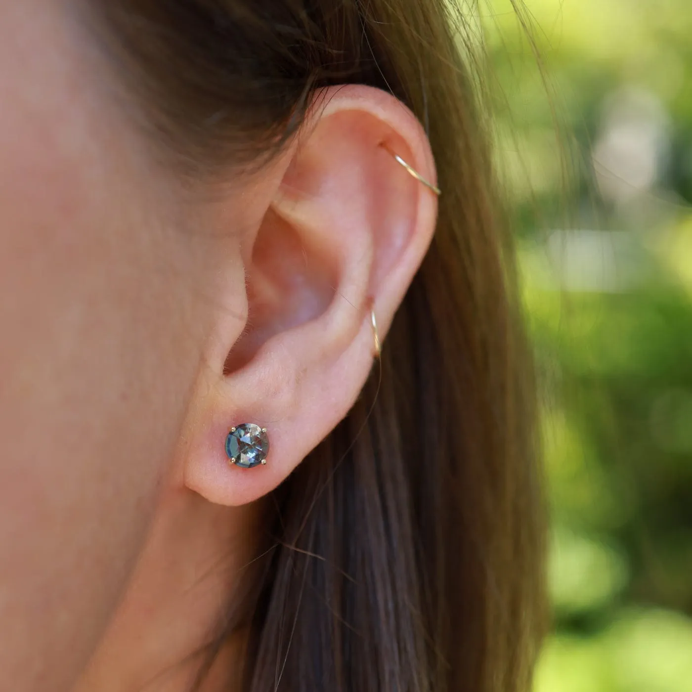14k Yellow Gold 6mm Round Green Envy Topaz Post Earrings