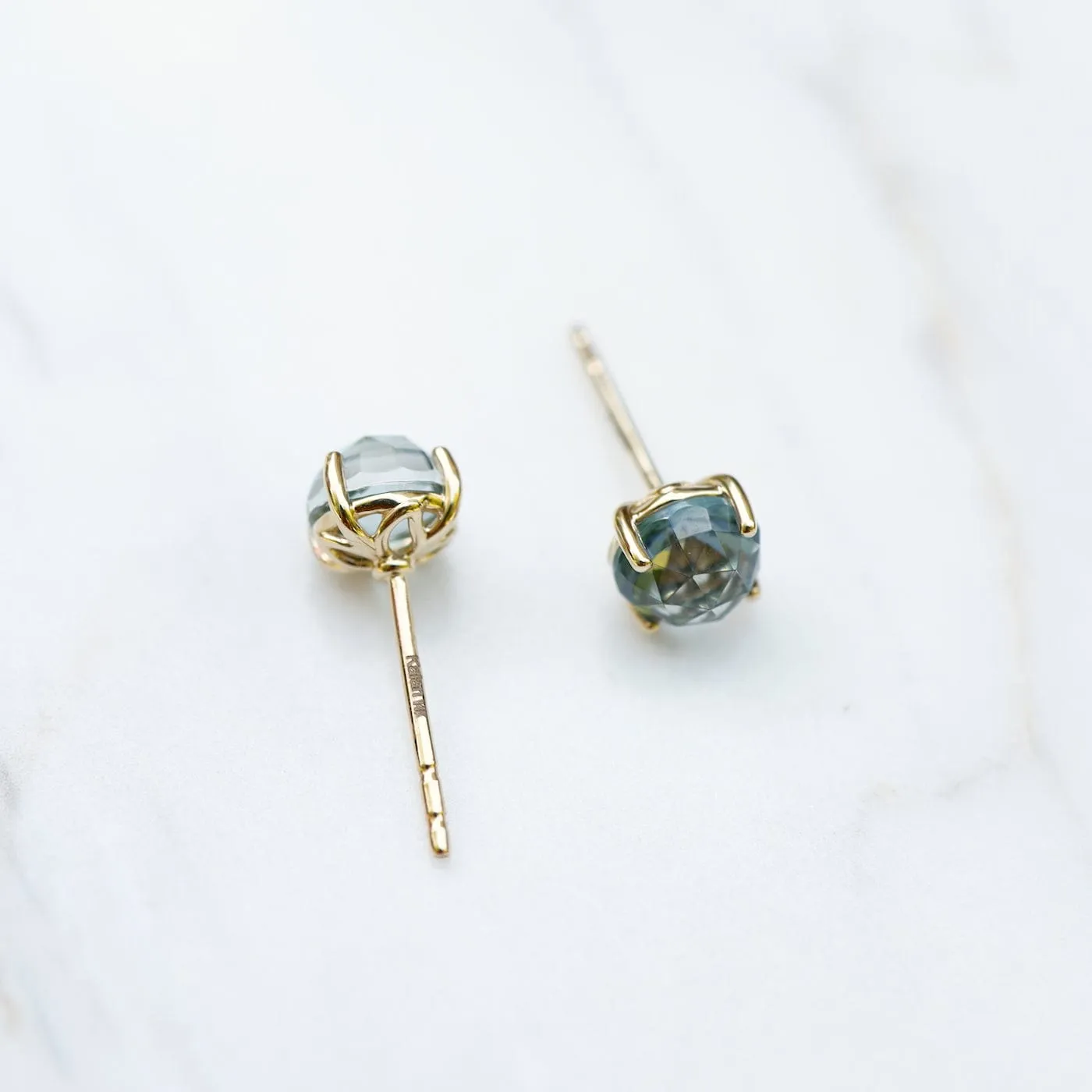 14k Yellow Gold 6mm Round Green Envy Topaz Post Earrings