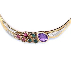 14K Yellow Gold Amethyst, Pink Tourmaline & Green Tourmaline Collar Necklace