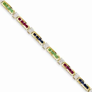 14K Yellow Gold Diamond Completed Ruby Sapphire Emerald Fancy Bracelet