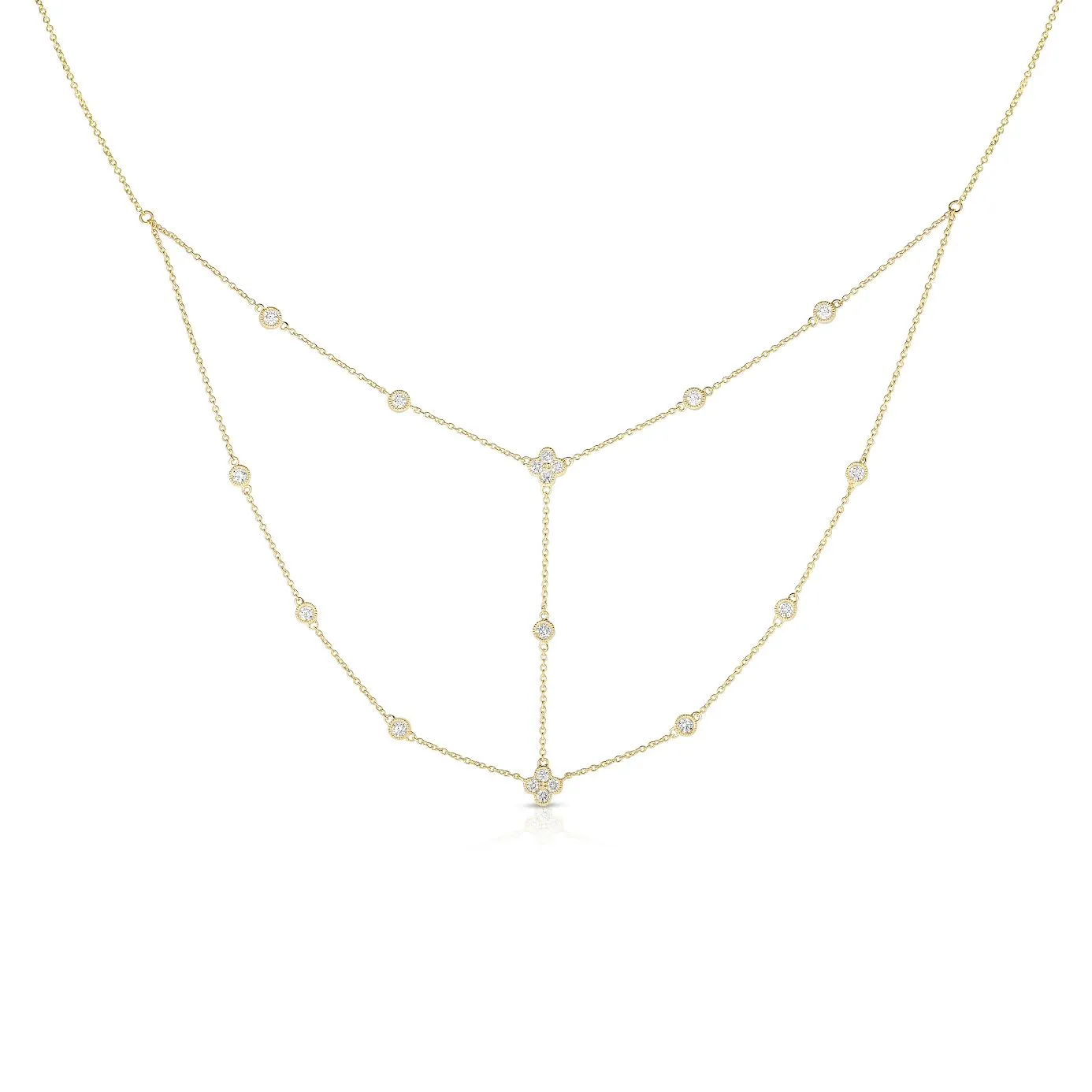 14K Yellow Gold Diamond Flower Layer Necklace