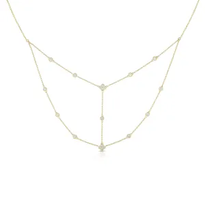 14K Yellow Gold Diamond Flower Layer Necklace