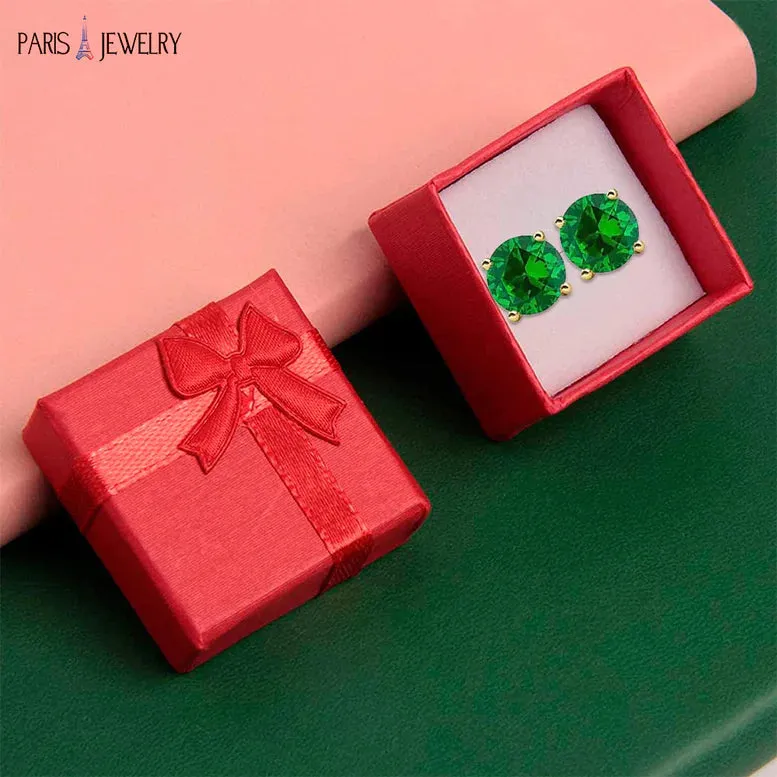 14k Yellow Gold Plated Created Emerald Round Stud Earrings 6mm