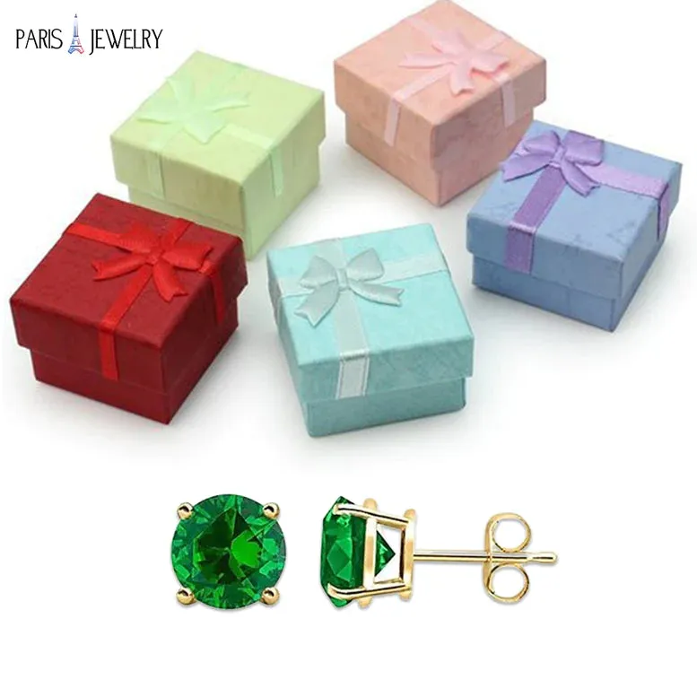 14k Yellow Gold Plated Created Emerald Round Stud Earrings 6mm