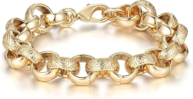 15mm Gold Bonded Alternate Ornate Belcher Bracelet 8/9.3 Inch