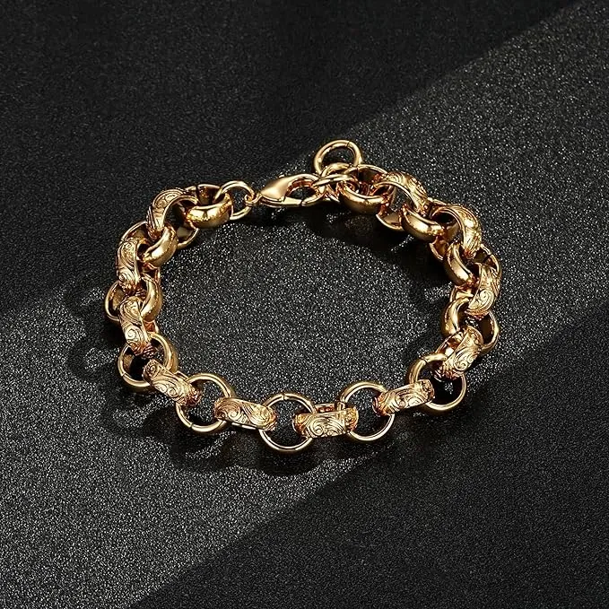 15mm Gold Bonded Alternate Ornate Belcher Bracelet 8/9.3 Inch