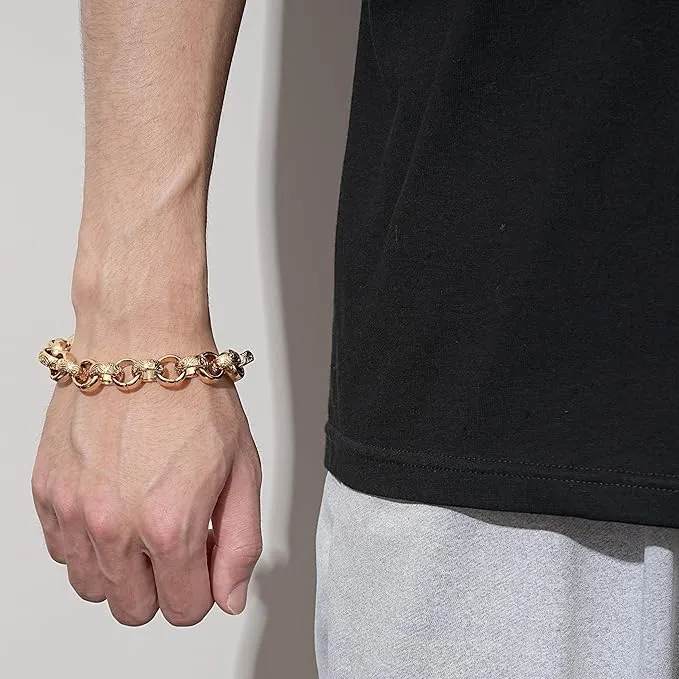 15mm Gold Bonded Alternate Ornate Belcher Bracelet 8/9.3 Inch