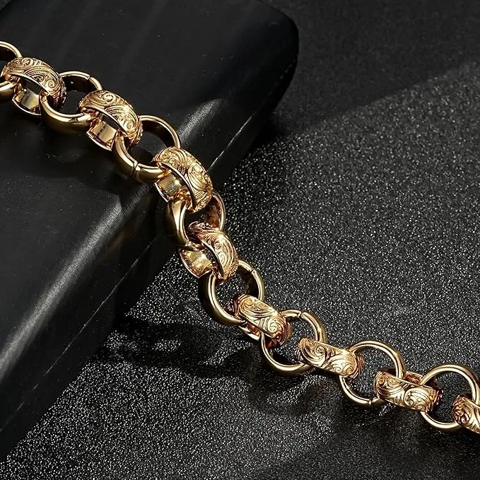 15mm Gold Bonded Alternate Ornate Belcher Bracelet 8/9.3 Inch